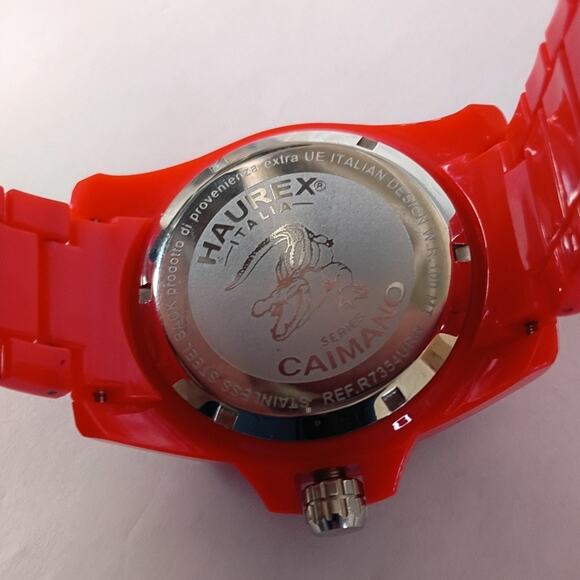 Huarex Caimano Quartz Watch Unisex Red Plastic Rotating Bezel Date - Picture 8 of 12